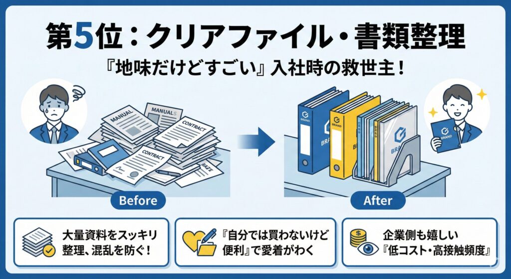 【独自調査】新入社員が「本当に欲しい」ウェルカムキットの中身は？：第5位：クリアファイル・書類整理