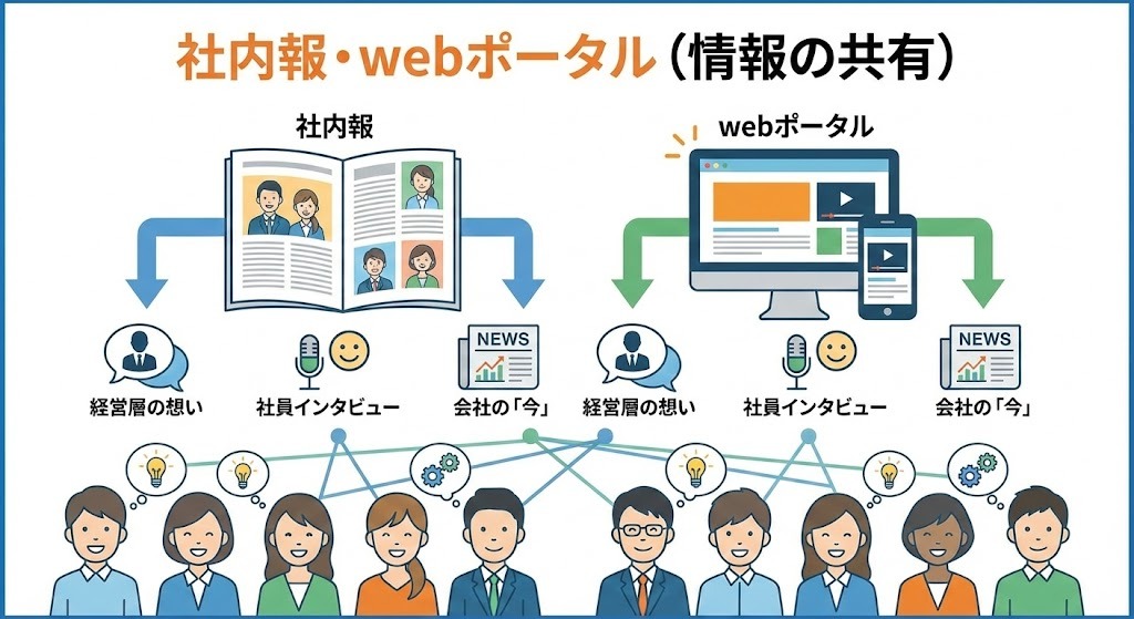 インナーブランディングの具体的な施策・具体例：①社内報・webポータル（情報の共有）