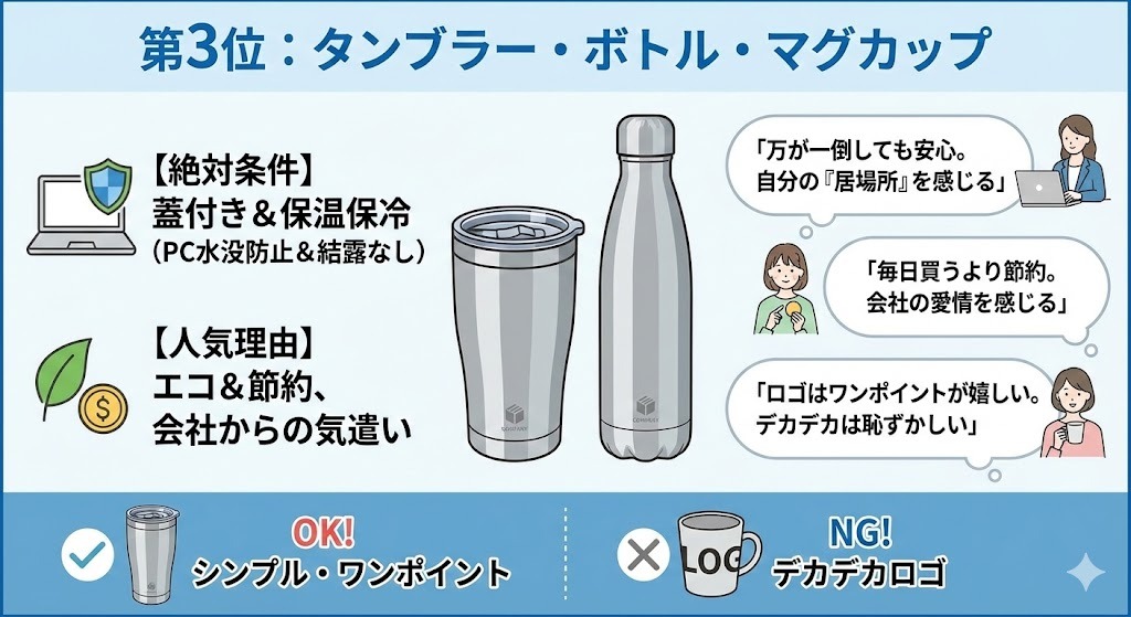【独自調査】新入社員が「本当に欲しい」ウェルカムキットの中身は？：第3位：タンブラー・ボトル・マグカップ